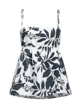 ALPHA STUDIO Italy Black & White Leaf Print Poplin Peplum Cami Top - IT 42/ US 6